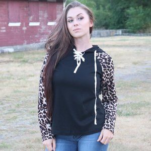 Soft black and Leopard sleeved Hoodie